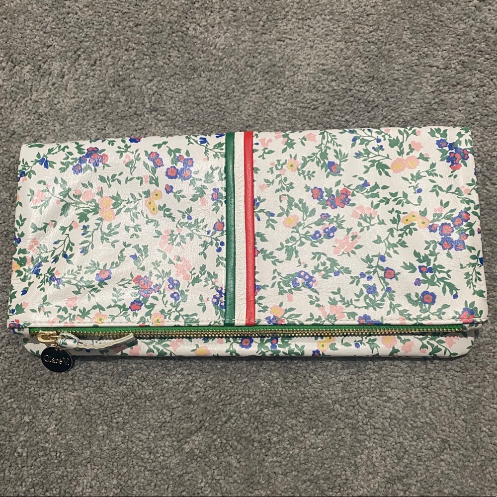 Clare V leather floral print clutch/pouch